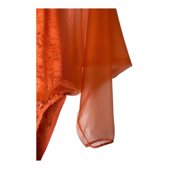 HAH Hot As Hell Bodysuit Women Medium Orange Sheer Lace Mesh Mama Jen - Picture 8 of 12